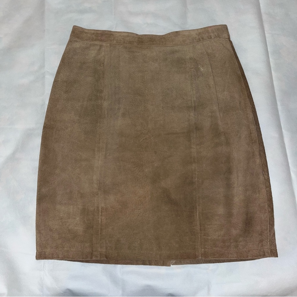 Vintage tan taupe genuine Suede skirt Global Identity leather g-111 size 13/14